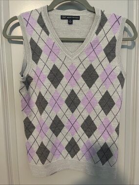 Brooks Brothers Light Gray & Lavender Argyle V-Neck Sweater Vest